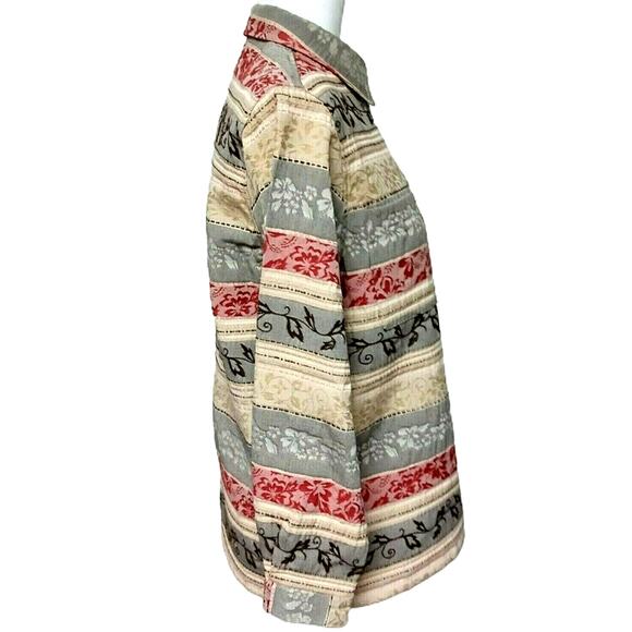 Alfred Dunner Womens Petite 8P Blazer Jacket Brown Rust Cream Fall Floral Stripe - Picture 5 of 15